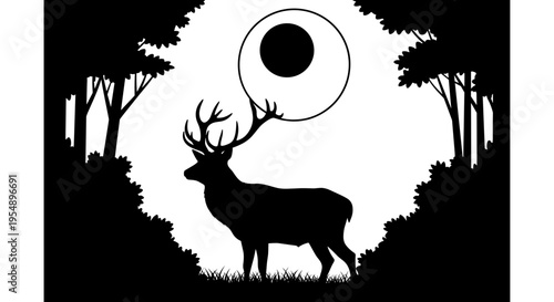 Deer Silhouette with Moon.