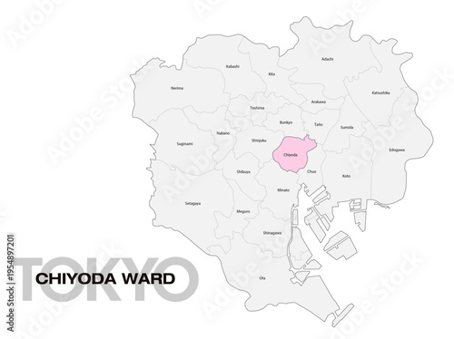 東京都千代田区の位置地図 区名有り(英語) 02