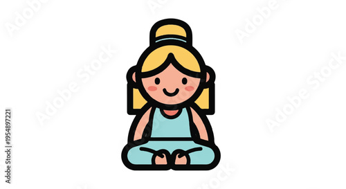 Cartoon illustration of sitting woman in lotus position