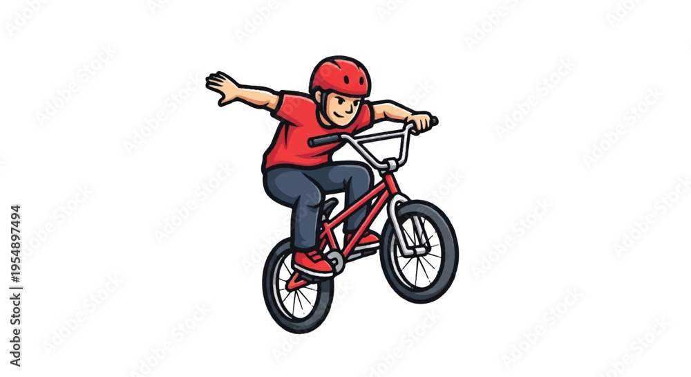 Fototapeta premium Bmx rider performing stunt isolated white background