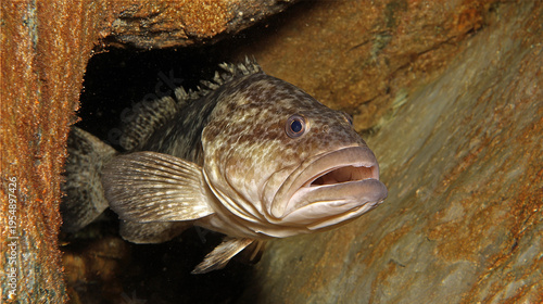 Fish hiding in a rusted metal crevice underwater