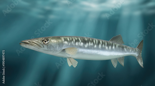 Silver fish swimming in deep blue underwater environment