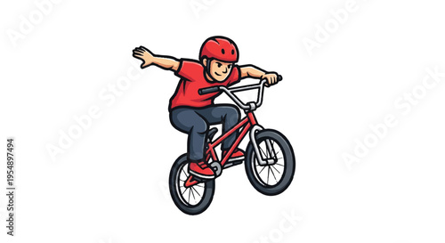 Bmx rider performing stunt isolated white background