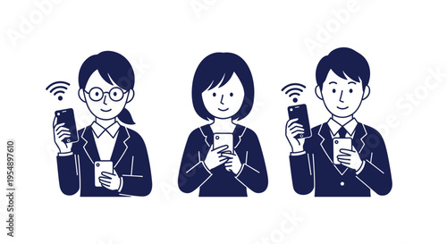 Diverse Business People Interact with Modern Technology Vector Illustration Set