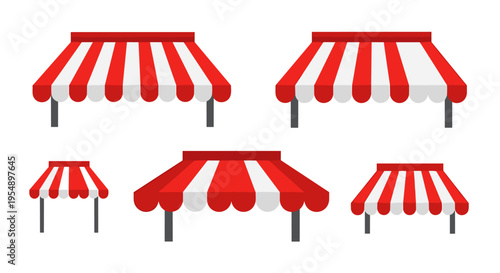 Illustration of Red and White Striped Awnings in Various Sizes and Angles