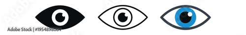 Three eye symbols shown in solid, outline, and colored blue styles representing visibility and viewing.
