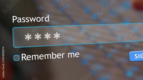 User types a password into a website form while an unseen person hacks the personal account. Focus is on the typing and the screen activity happening.