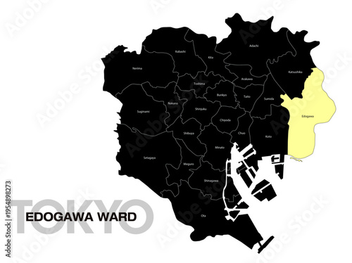 東京都江戸川区の位置地図 区名有り(英語) 03