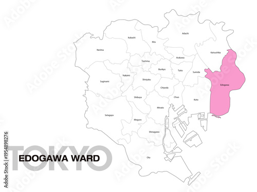東京都江戸川区の位置地図 区名有り(英語) 04