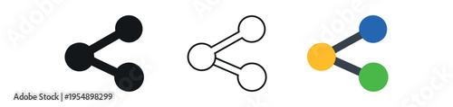 Three share icons displayed as black, outline, and multicolor node styles.