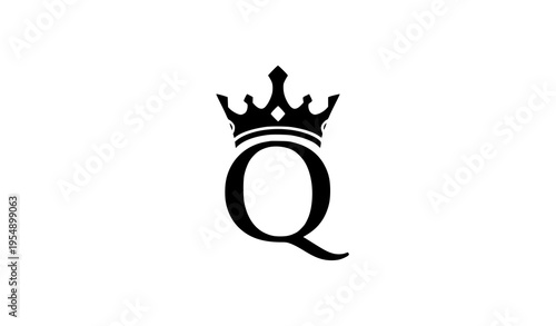 Elegant queen logo with crown and letter Q luxury minimal black vector design