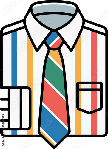 Striped collared shirt with colorful tie and pocket
