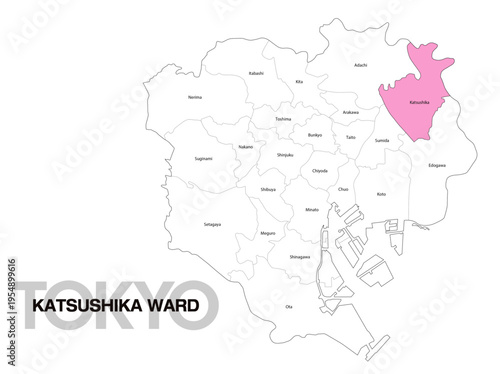 東京都葛飾区の位置地図 区名有り(英語) 04