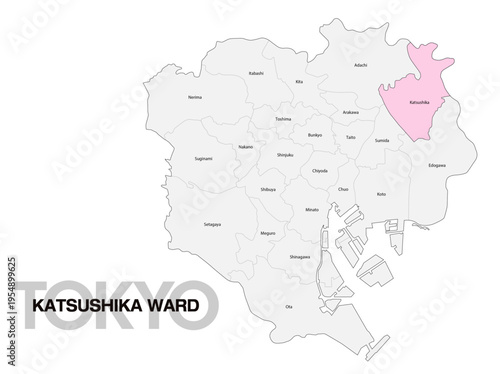 東京都葛飾区の位置地図 区名有り(英語) 02