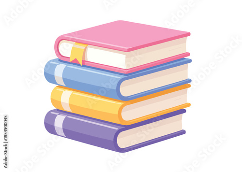 A stack of colorful books with bookmarks