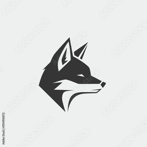 Black and white wolf head logo.