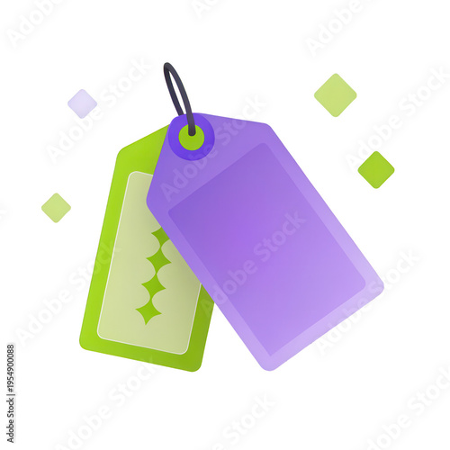 Pastel 3D e-commerce icon. Colorful price tags with various shapes and designs.