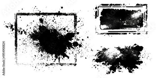 Hand drawn grunge brush stroke collection. dirty paint stains splatter effects and rough artistic design.