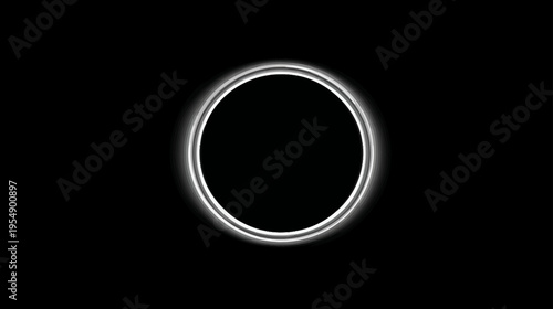 Abstract glowing white light ring or portal on a black background, perfect for futuristic technology and minimalist designs