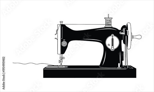 Vintage sewing machine with spool and thread