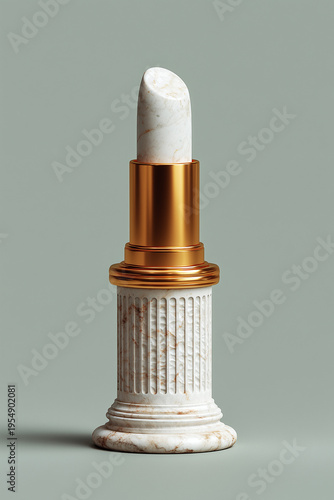 The lipstick is made in the form of a marble sculpture. Luxury and elegance. A mockup for a branded cosmetics brand.