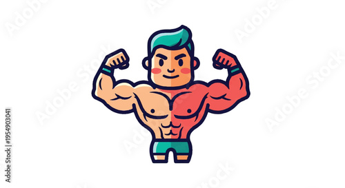 Cartoon athlete flexing muscles isolated vector illustration