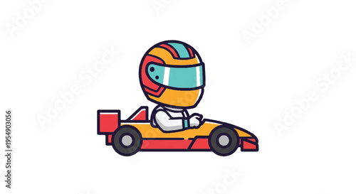 Cartoon racer in go kart vehicle illustration for design