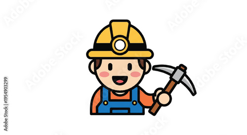 Cartoon miner character with pickaxe vector illustration