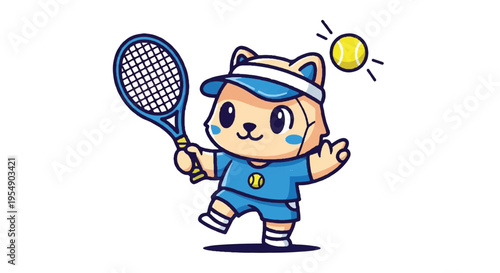 Cartoon tennis player character with racket and ball illustration