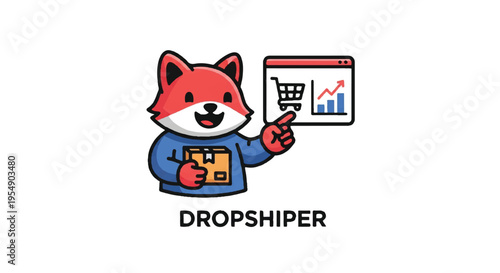 Cartoon fox with online shopping icon and dropshipper text