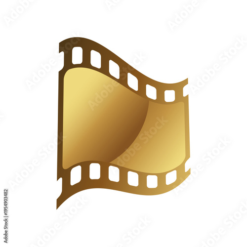Golden filmstrip fragment isolated on white background. Film reel emblem. Movie cinema symbol. Vector illustration