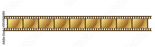 Long golden film strip isolated on a white background. Film strip tape. Vector illustration