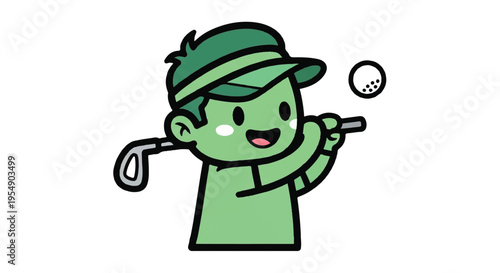 Cartoon golfer hitting ball isolated vector illustration