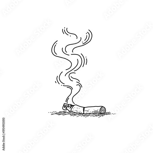 hand drawn cigarette butt on ground line art vector illustration