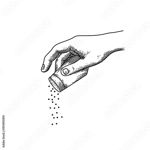hand drawn hand holding salt shaker line art vector illustration