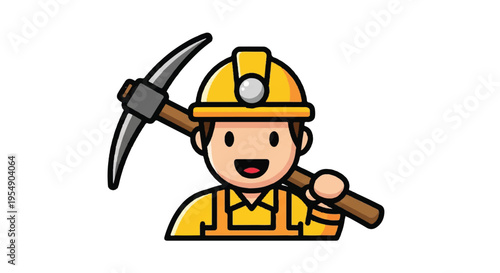 Cartoon miner character with pickaxe vector illustration