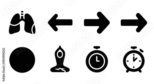 Respiration, Yoga, and Time Icons: Health, Mindfulness, and Progress