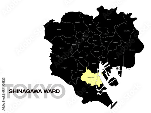 東京都品川区の位置地図 区名有り(英語) 03