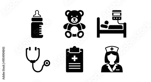 Pediatric Healthcare and Medical Icons Set