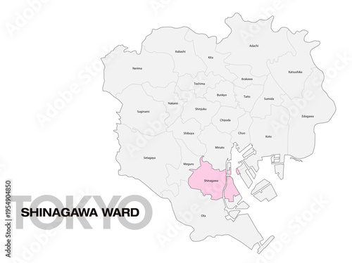 東京都品川区の位置地図 区名有り(英語) 02