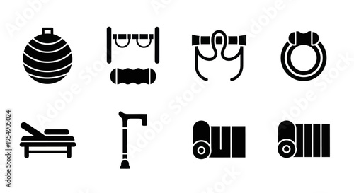 Fitness and Rehabilitation Equipment Icons Set
