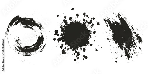 Hand drawn grunge brush stroke collection. dirty paint stains splatter effects and rough artistic design.