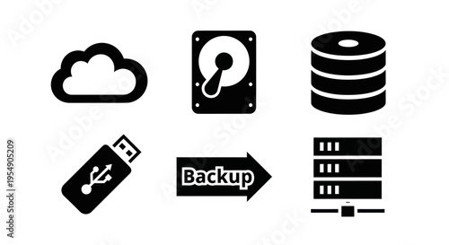 Cloud Storage, Hard Drive, Database, USB Stick, Backup, Server Icons