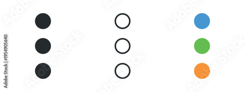 Three columns of circular dot indicators shown in black filled, outlined, and colored styles.