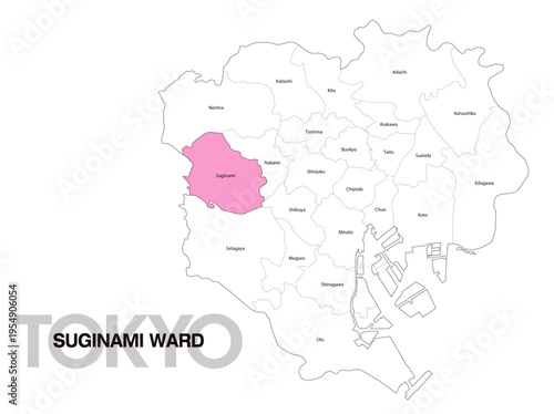 東京都杉並区の位置地図 区名有り(英語) 04