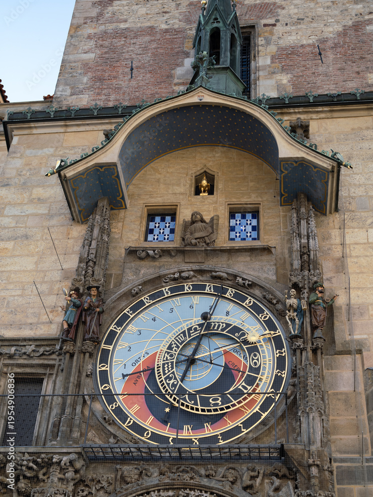 Obraz premium Detailed View Of Prague Astronomical Clock's Intricate Medieval Dial And Figures, Czech Republic