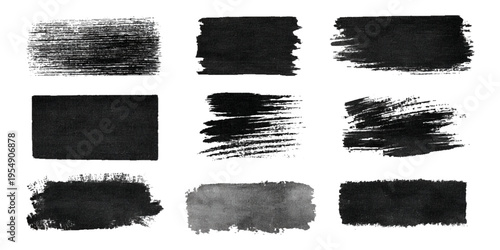 Hand drawn grunge brush stroke collection. dirty paint stains splatter effects and rough artistic design.