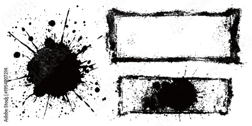 Hand drawn grunge brush stroke collection. dirty paint stains splatter effects and rough artistic design.