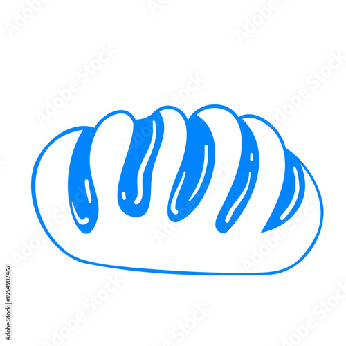 Puff pastry with jelly. Sweet pastries from the bakery.  Vector hand-drawn linear drawing of food. Sketch doodle icon illustration in Mediterranean blue line retro style