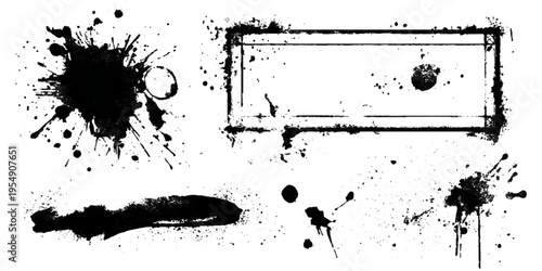 Hand drawn grunge brush stroke collection. dirty paint stains splatter effects and rough artistic design.